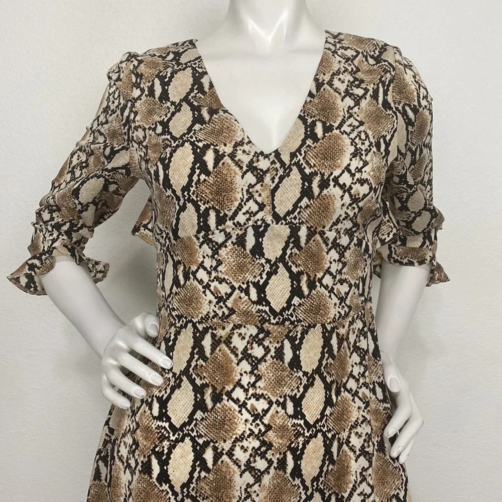 Scully Scarlett Python Print V-Neck 3/4 Sleeve Ruffle Pullover Mini Dress Size S - Picture 4 of 12